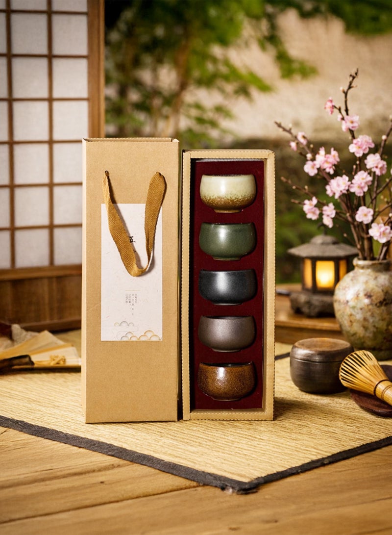 توشيونيكس طقم من 5 أكواب قهوة إسبريسو سيراميك مزدوجة الجدران متعددة الألوان سعة 100 مل - Image 1